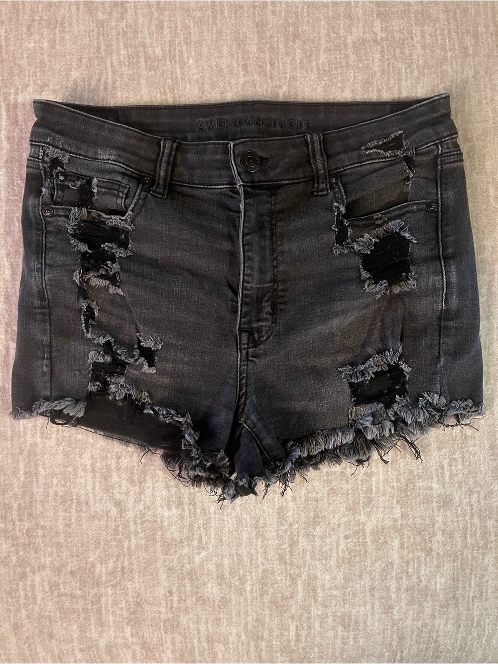 American Eagle Black Distressed Denim Jean Shorts